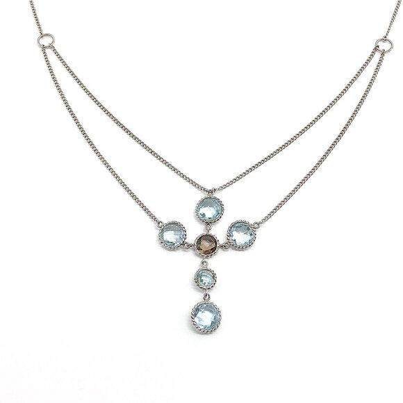 Necklace 16in Dancing Blue Topaz Sterling Silver Cross Necklace - Picture 6 of 7